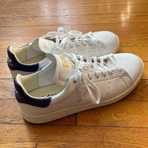 Adidas Stan Smith Lux Premium Leather Shoes, White/Purple/Cream